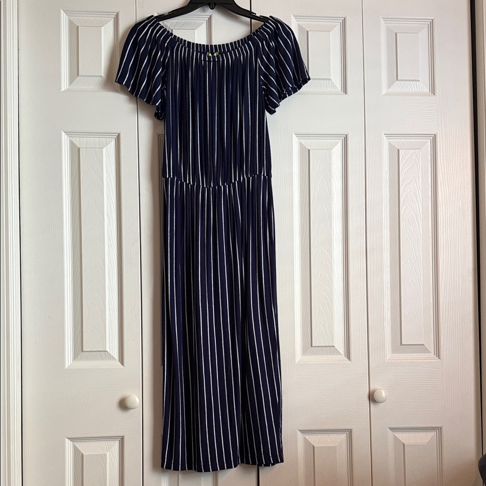 Gianni Bini Navy and White Striped Midi Dress